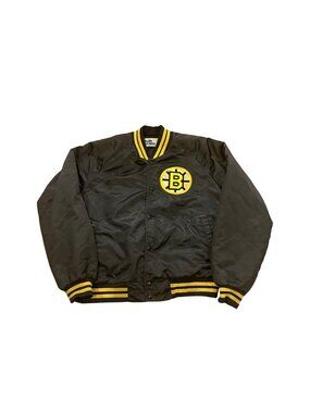 Vintage 80s Chalk Line Boston Bruins NHL Hockey Satin Jacket Black Men's Large